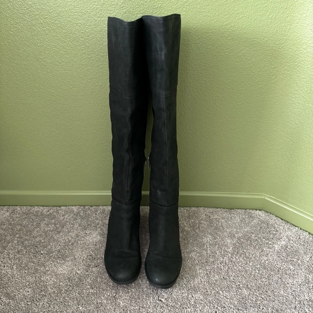 Vince Camuto‎ Black Over Knee Riding Boots Size 7.5 Bolina Pebbeled Leather